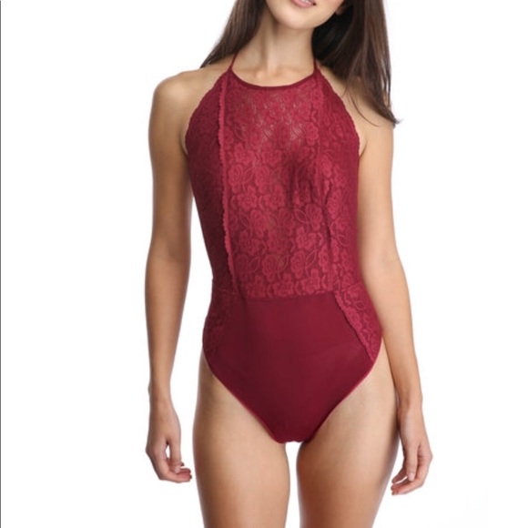 Free People Dance Around Lace Bodysuit {Burg} M - Picture 2 of 7
